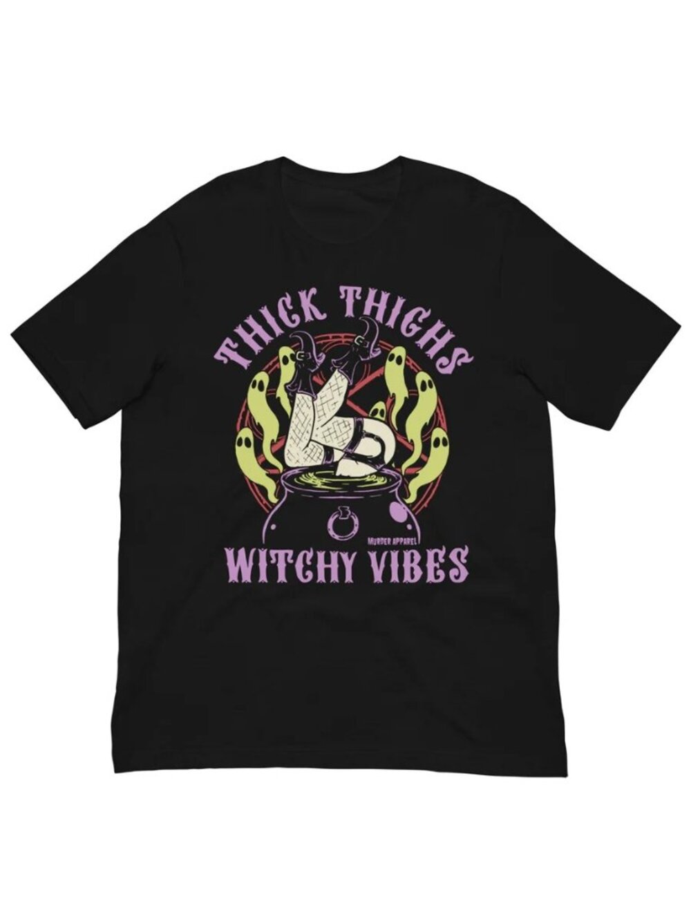 Murder Apparel “Thick Thighs Witchy Vibes” T‑Shirt – XL, Witchy Graphic Tee